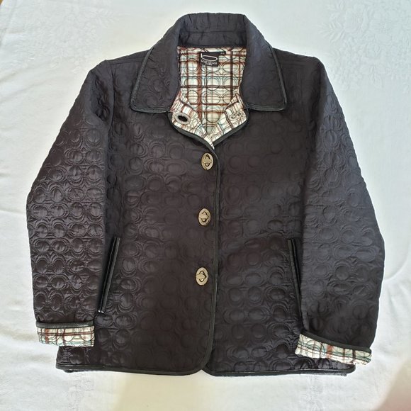 BOURGEOIS petite Black quilted, plaid lined, toggle fastener jacket - Picture 12 of 16
